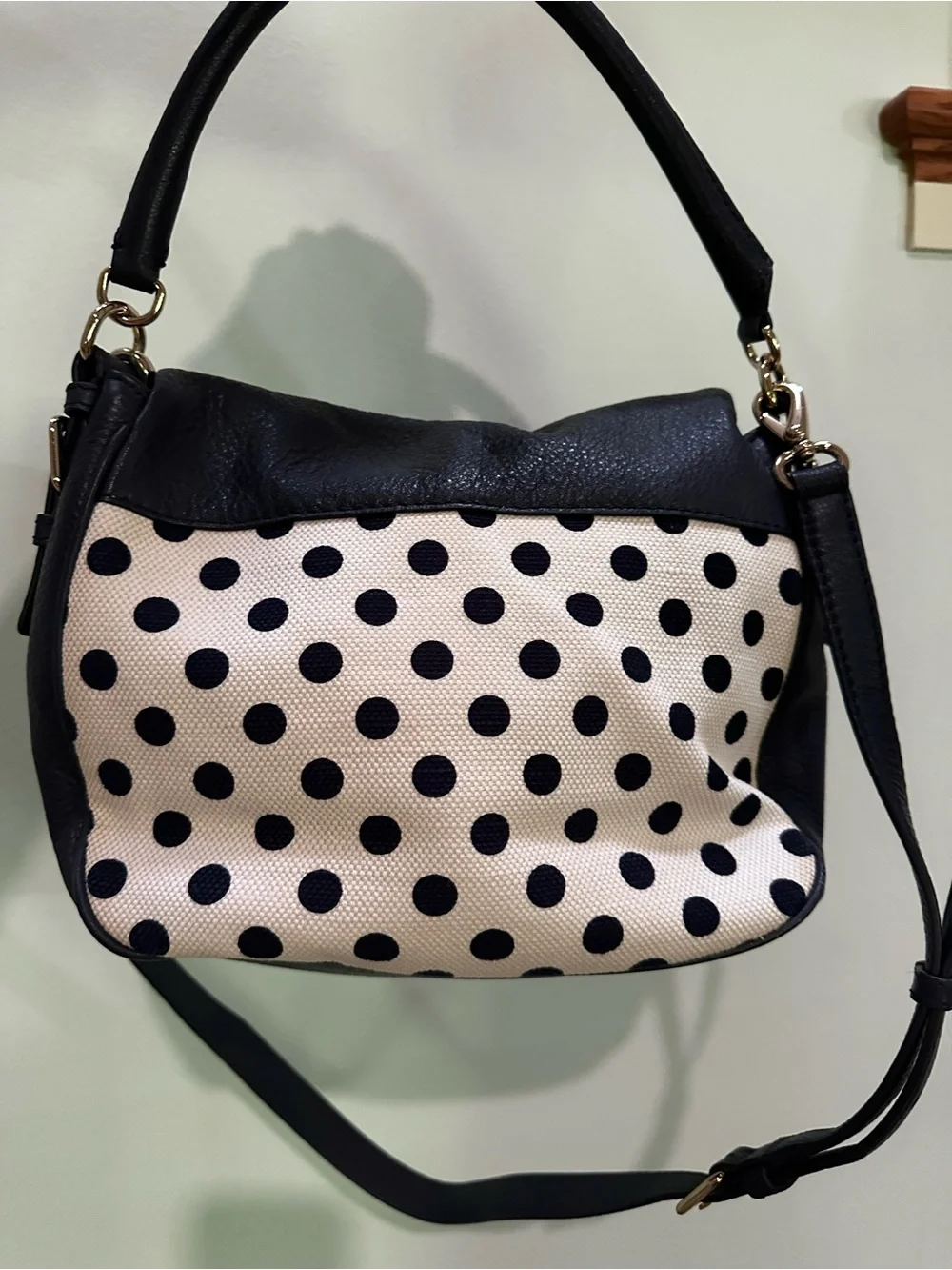 kate spade Cobble Hill Devin convertible bag Navy blue and polka dot